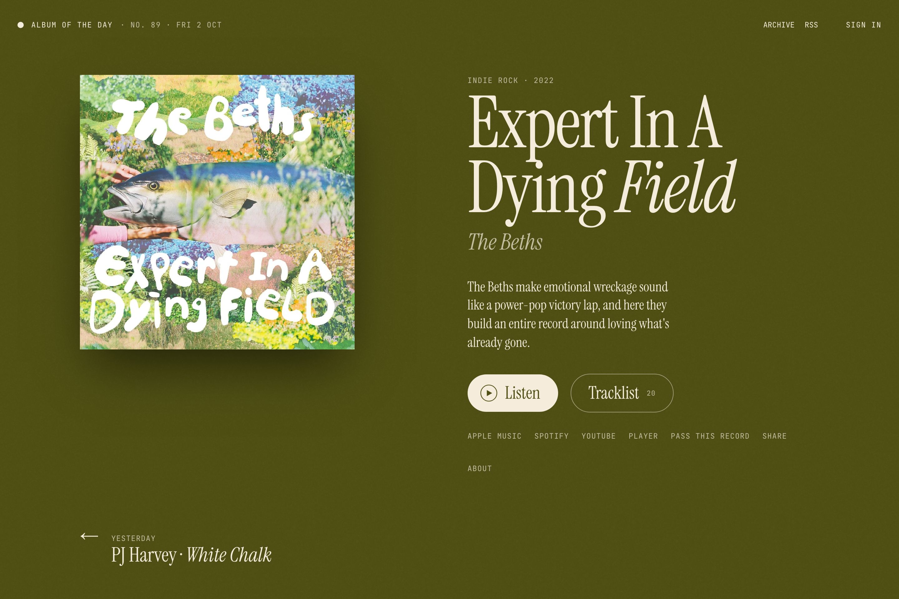 An Album of the Day issue: an album cover beside its title, artist and a short review.